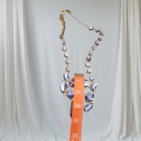 Vintage Lavender Chunky Big Long Glass Stone Gold Tone  Statement Necklace - Picture 7 of 9